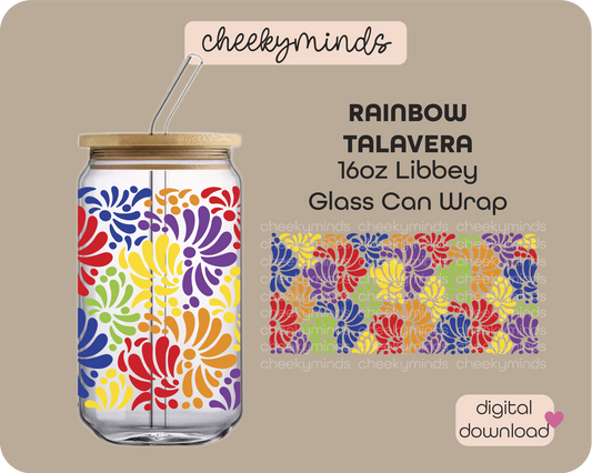 Rainbow Talavera 16oz Libbey Glass Can Wrap