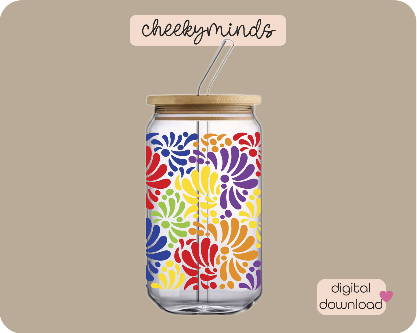 Rainbow Talavera 16oz Libbey Glass Can Wrap