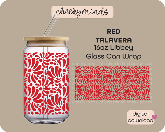 Red Talavera 16oz Libbey Glass Can Wrap