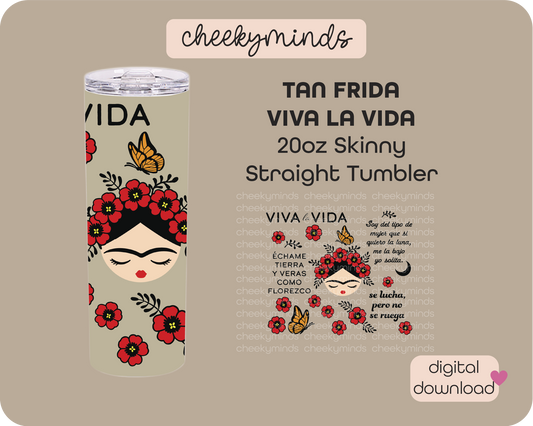 Frida Viva la Vida Beige 20oz Skinny Straight Tumbler Wrap