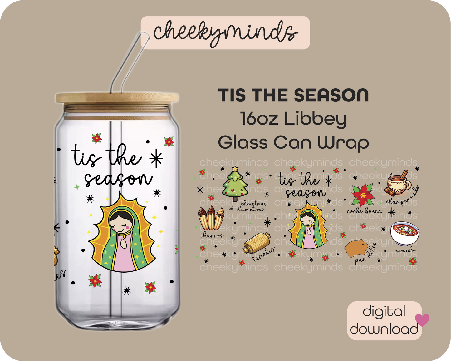 Tis The Season 16oz Libbey Glass Can Wrap