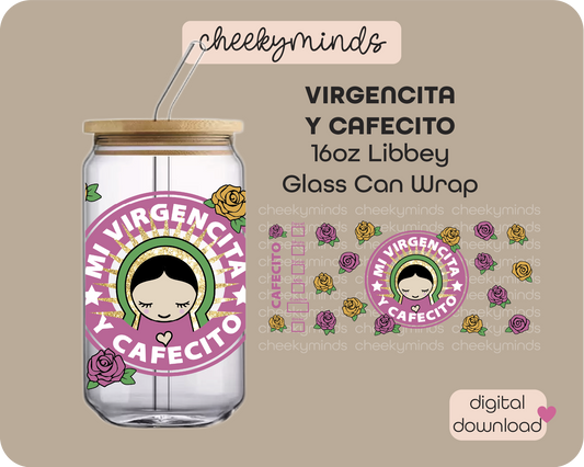 Mi Virgencita y Cafecito 16oz Libbey Glass Can Wrap