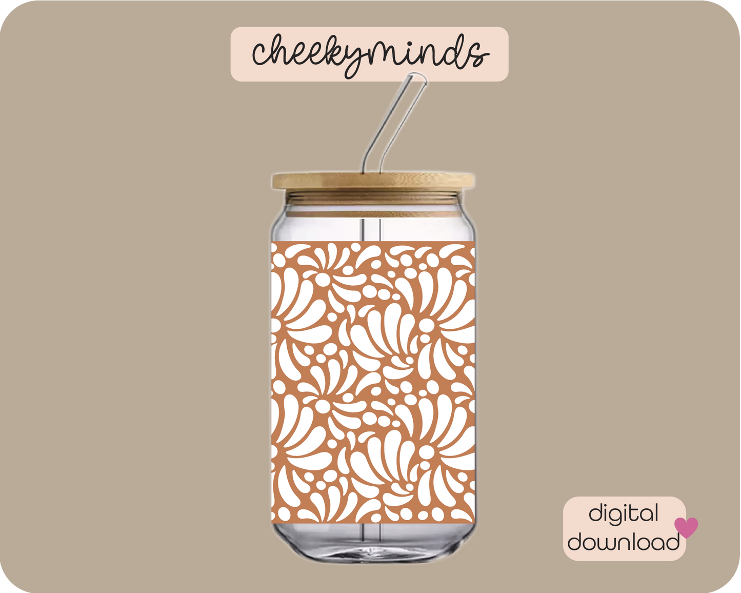 White with Clay Background Talavera 16oz Libbey Glass Can Wrap