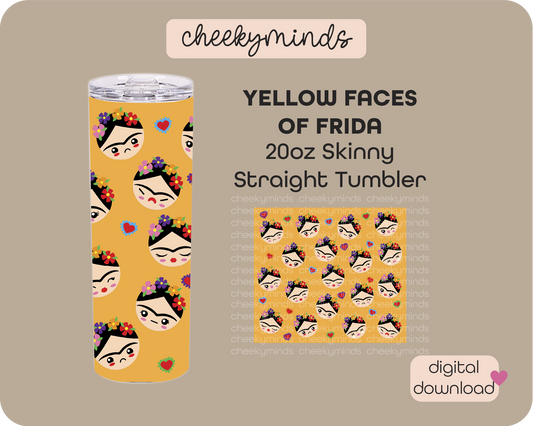 Faces of Frida Yellow 20oz Skinny Straight Tumbler Wrap