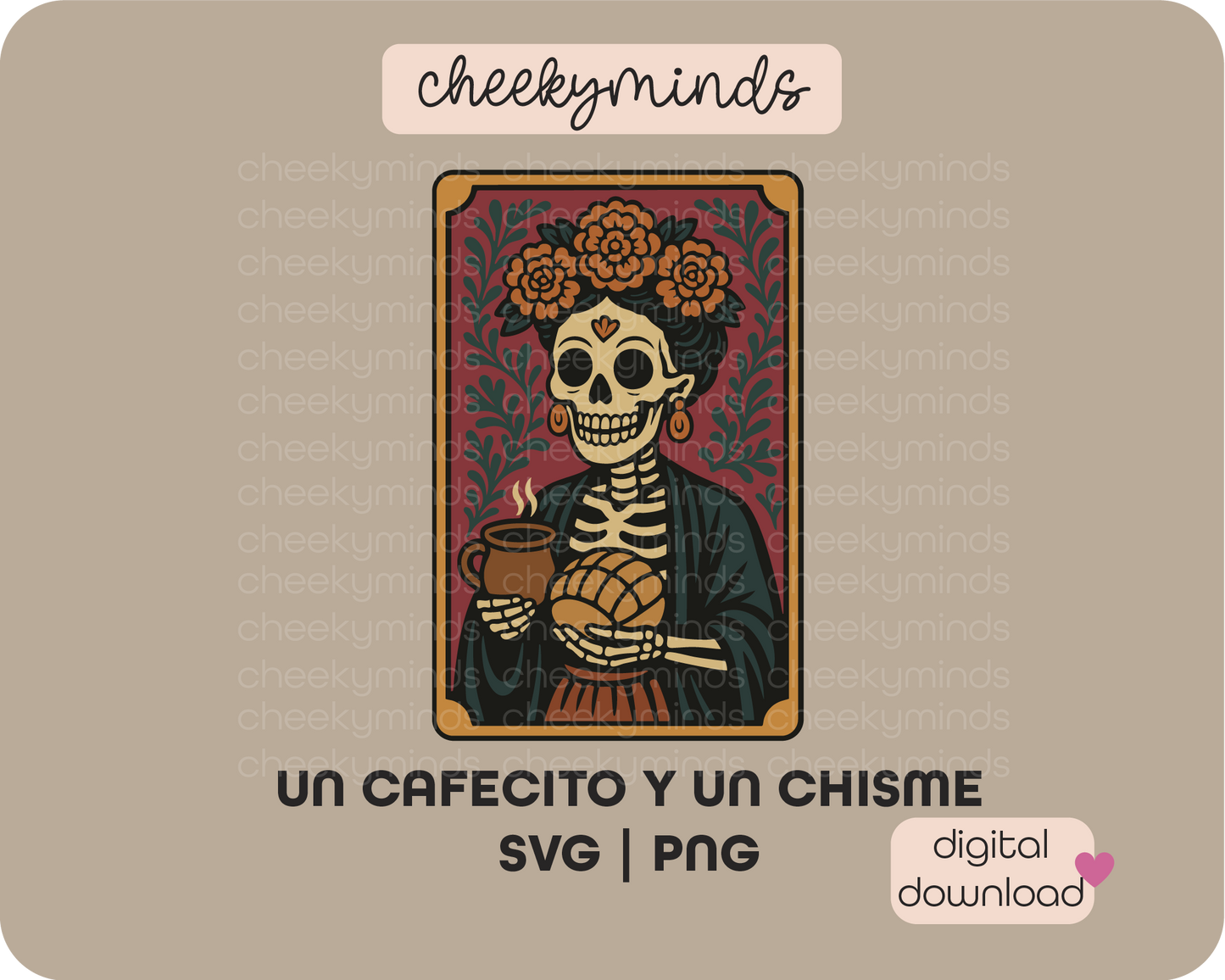Un Cafecito y Chisme Digital Art Print – Día de los Muertos Style
