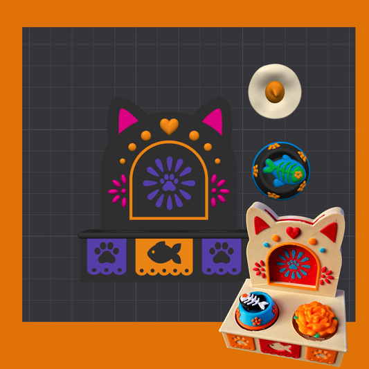 Cat Día de los Muertos Altar 3D Print File – Ofrenda Clicker (does not have lighted candle option)