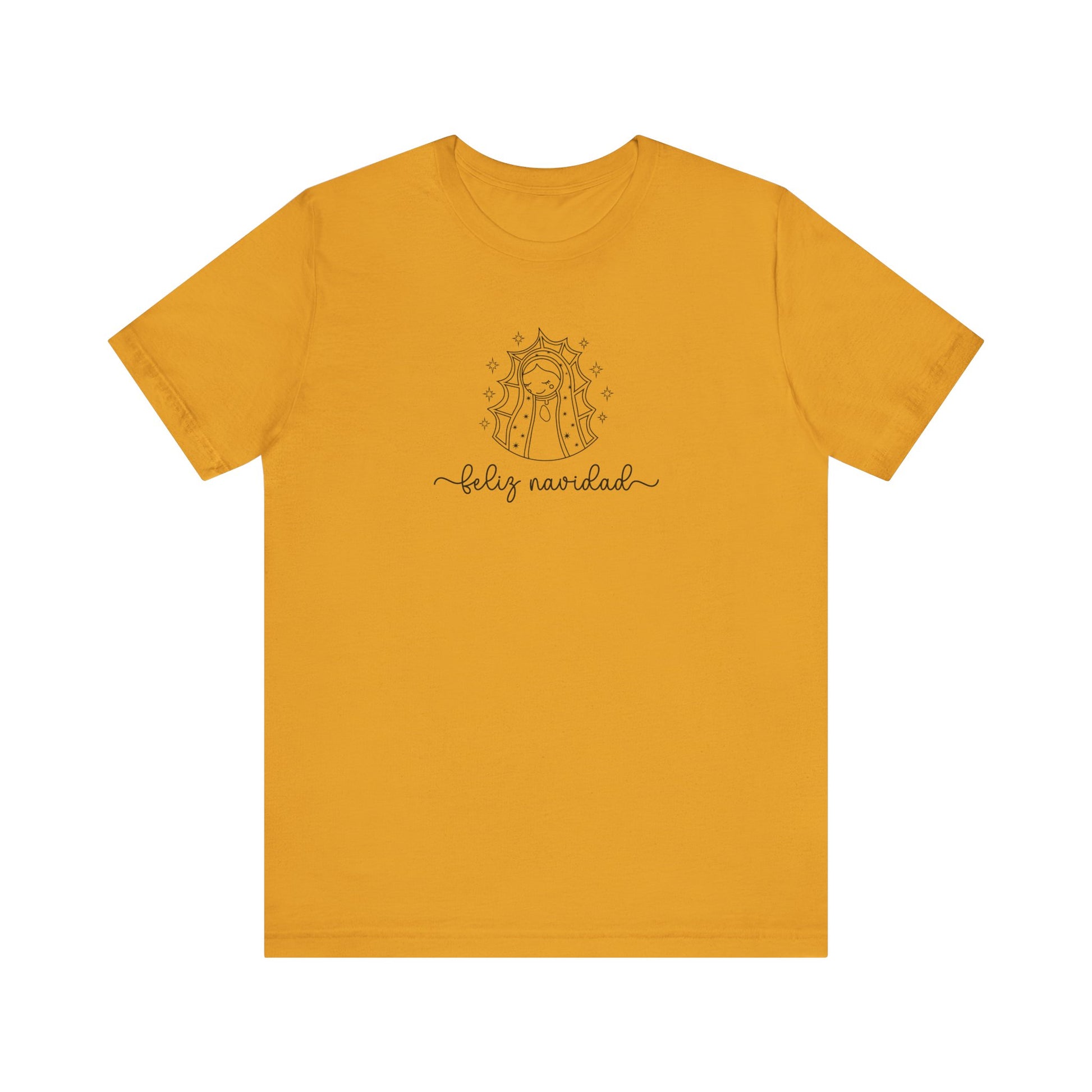 Virgin Mary Christmas Shirt, Religious Christmas Gift, Minimalist Virgen de Guadalupe Shirt, Line Art Minimal Tee, Holiday Religious Shirt - Mustard, 4XL image