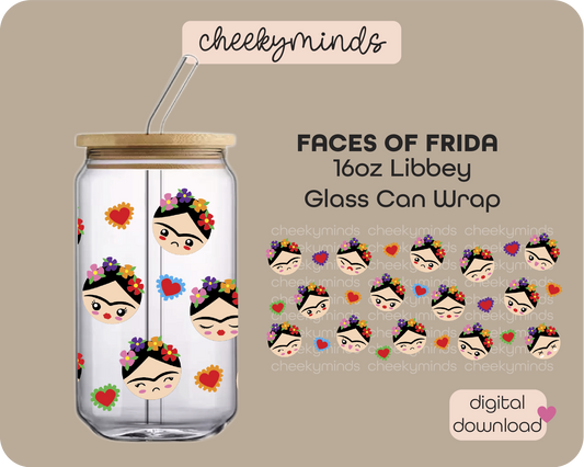 Faces of Frida 16oz Libbey Glass Can Wrap