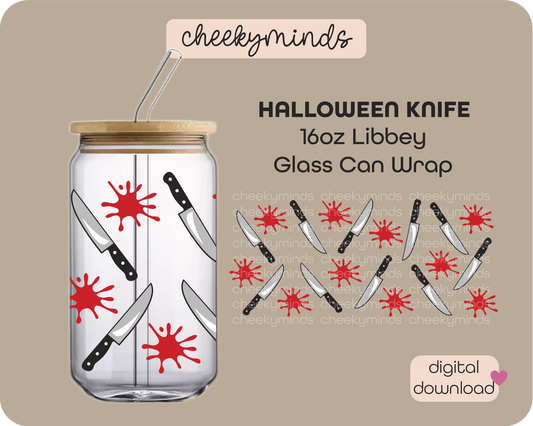 Halloween Knife 16oz Libbey Glass Can Wrap