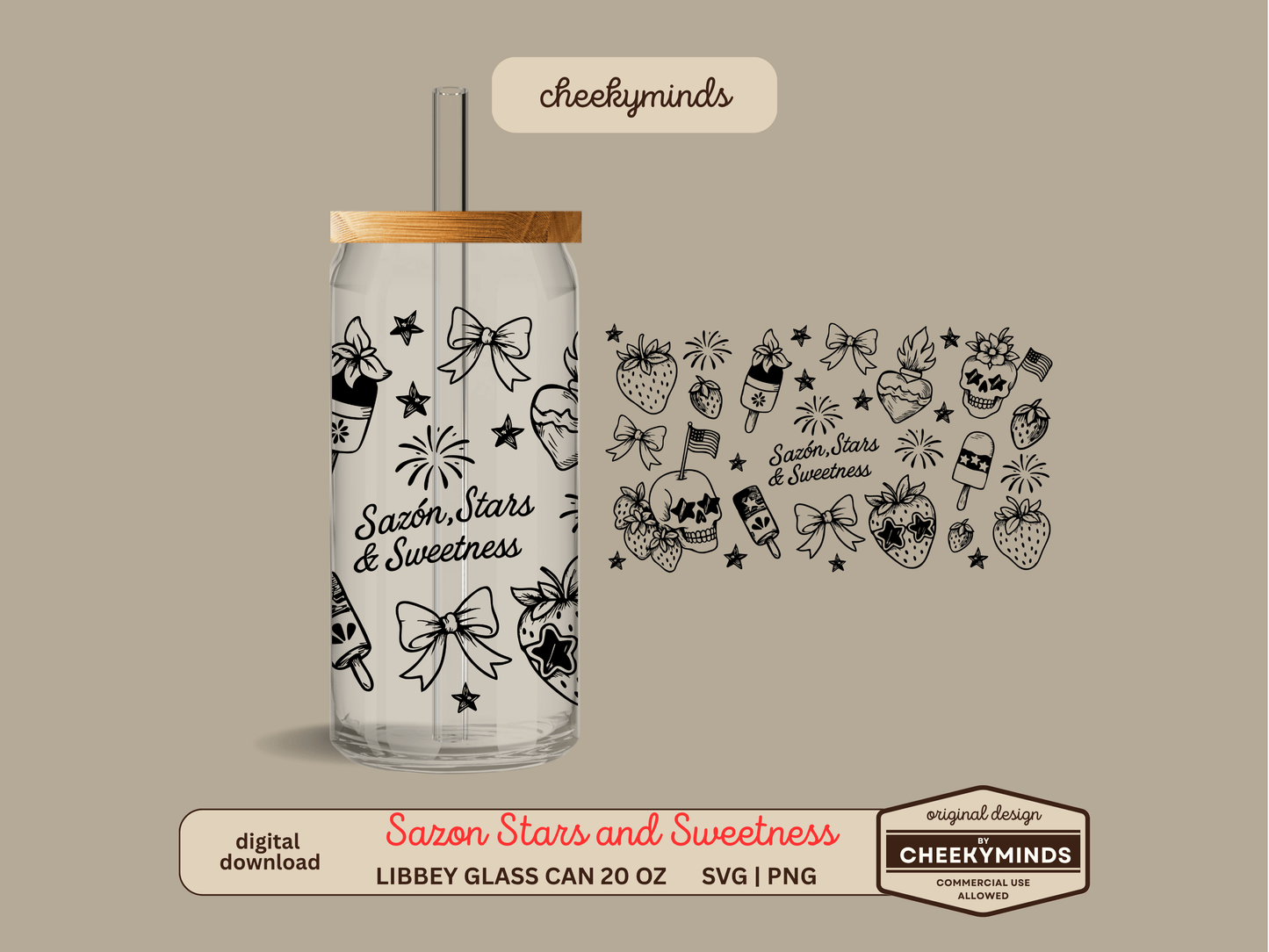 Sazon Stars and Sweetness SVG PNG Wrap for 20oz Libbey Glass Can